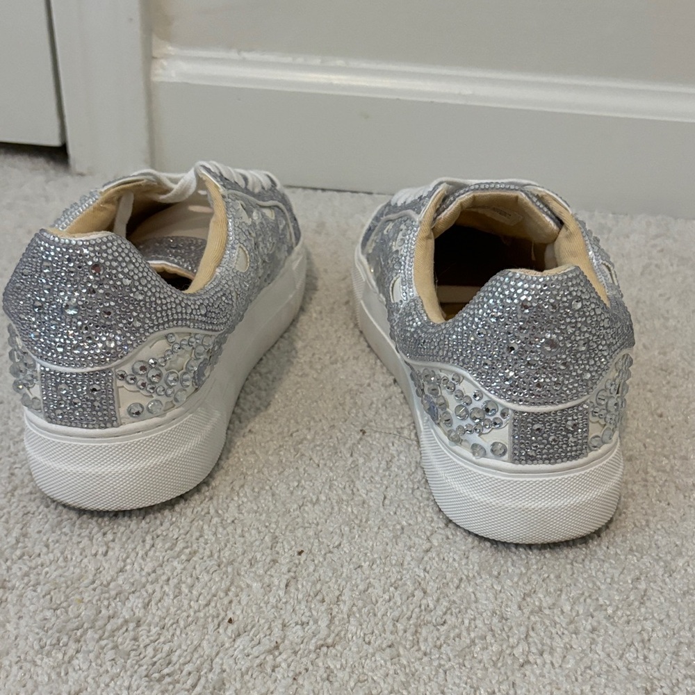 Betsey Johnson Silver and White Floral Sneakers - Picture 3 of 7